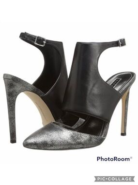 BCBGeneration Chaser Slingback Heels Black Silver Metallic Leather 9.5